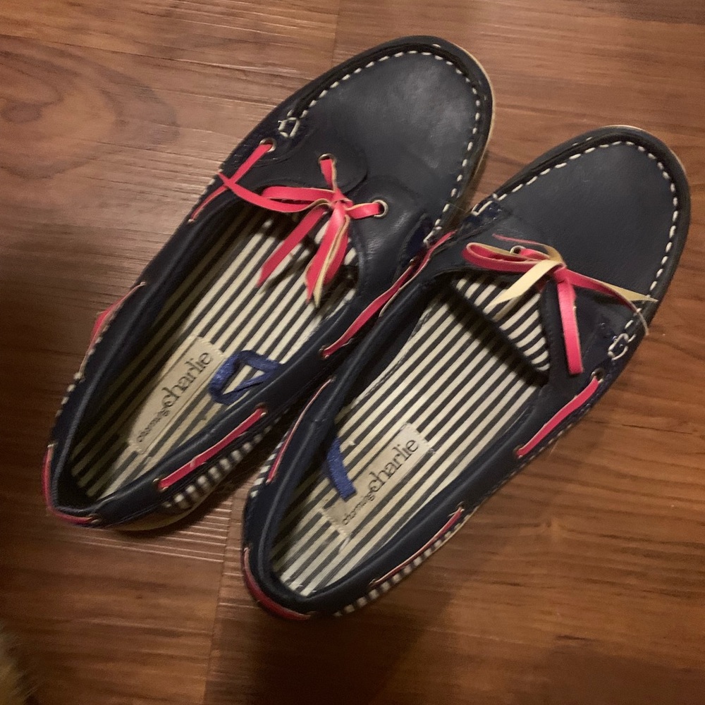 Pink and blue boat shoe
